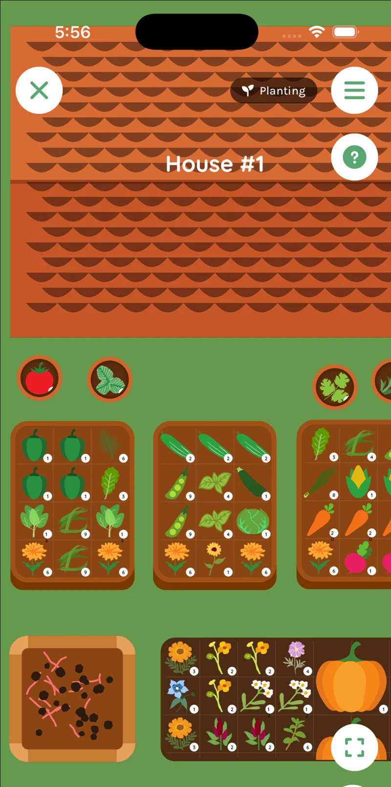 Veggiecrush iOS app: garden bed planner with vegetable tiles